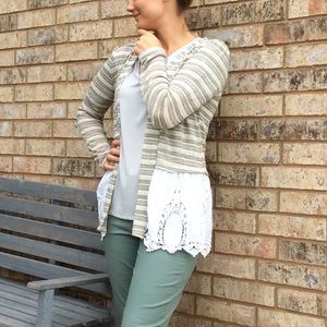 Open Front Eyelet Cardigan